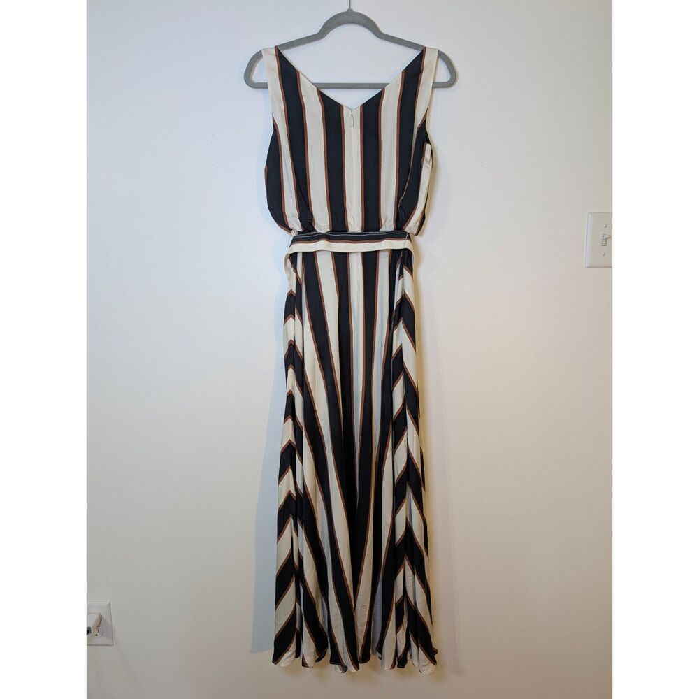 Lafayette 148 New York Striped Maxi Dress Size 2 Belted Sleeveless Viscose NWT - Picture 2 of 10